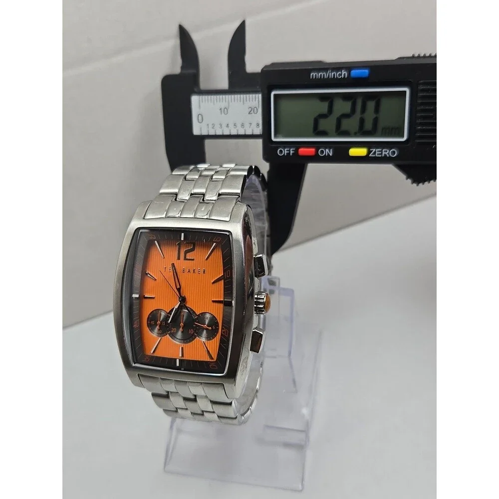 Ted Baker Mens Orange Dial Chronograph 39mm Watch Stainless Steel New Battery